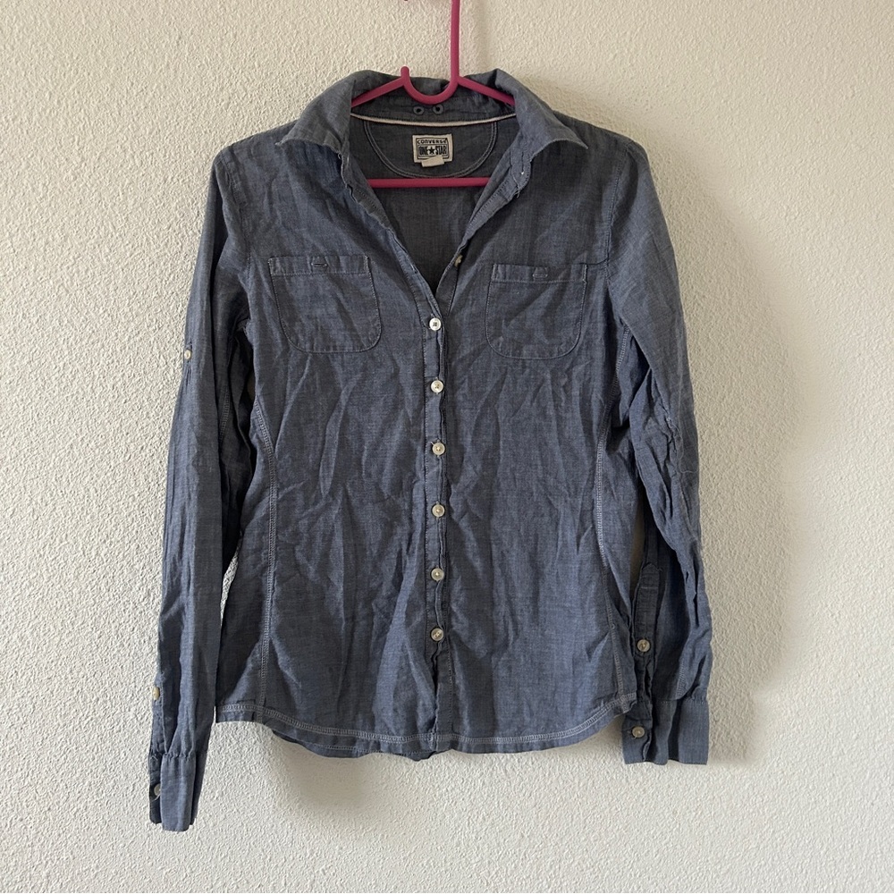 Converse One Star Nautical Coastal Casual Chambray Button Up Women’s XSmall Blue